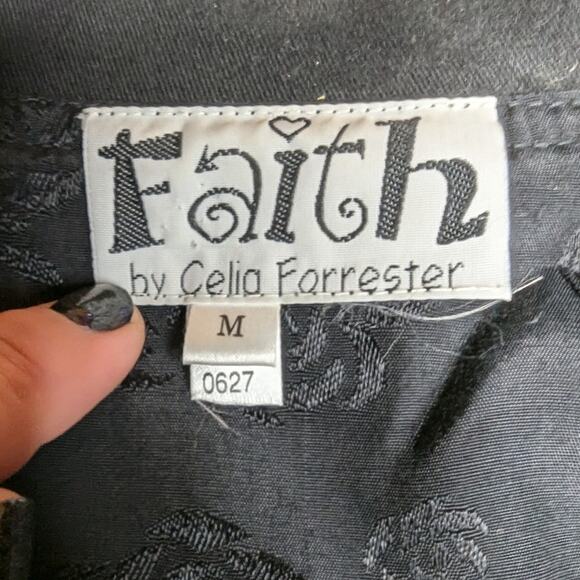 Vtg Y2K Faith Black Cotton Floral Embroidered Embellished Button Up Jacket M - Picture 5 of 5